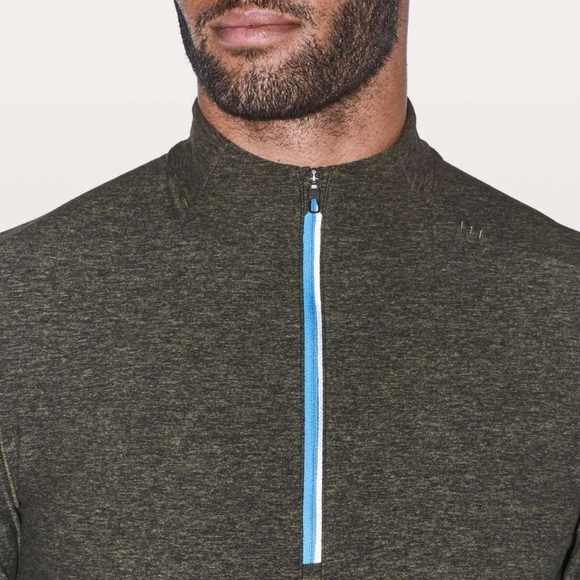 Lululemon Men’s Surge Warm 1/2 Zip Heathered Utilitarian / Black Long Sleeve - Picture 5 of 13